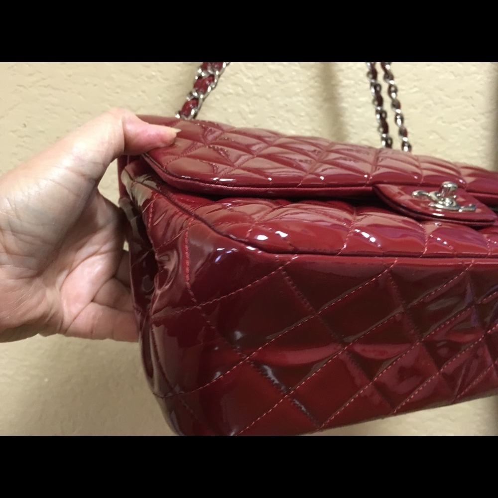 SOLD.   Chanel Jumbo Red Patent bag - Picture 2 of 8